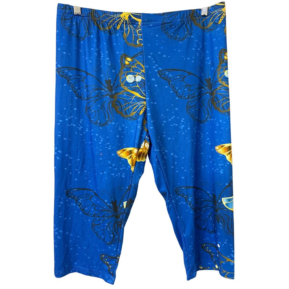 Emery Rose 2XL Blue Capris with Gold and Black Butterflies